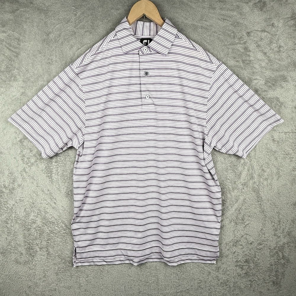 FootJoy FJ Golf Polo Shirt Mens M Purple White Stripes Athletic Performance